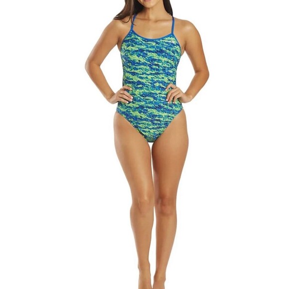 TYR DuraFast Elite Diamondfit Green One Piece Swimsuit Girls Agran 24 M - Picture 1 of 5